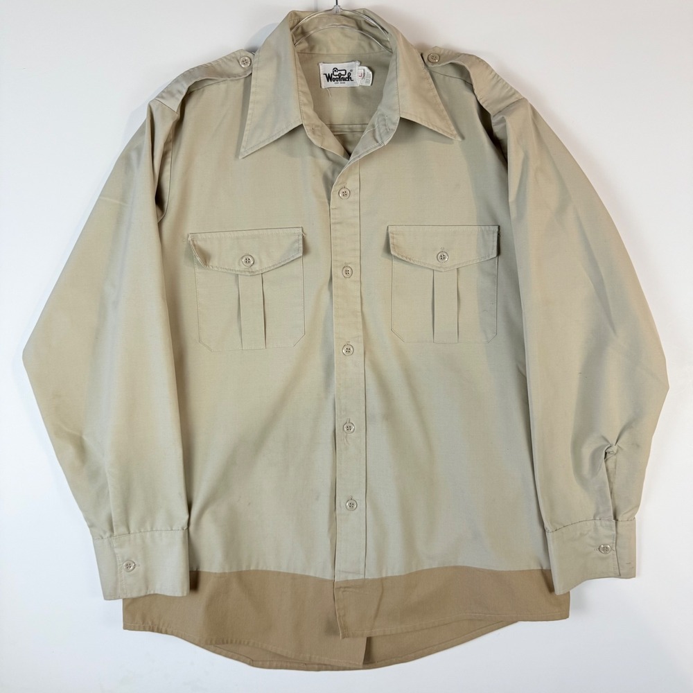 Vintage Woolrich Field Shirt Mens L Safari Military Hunting Long Sleeve 70s 80s